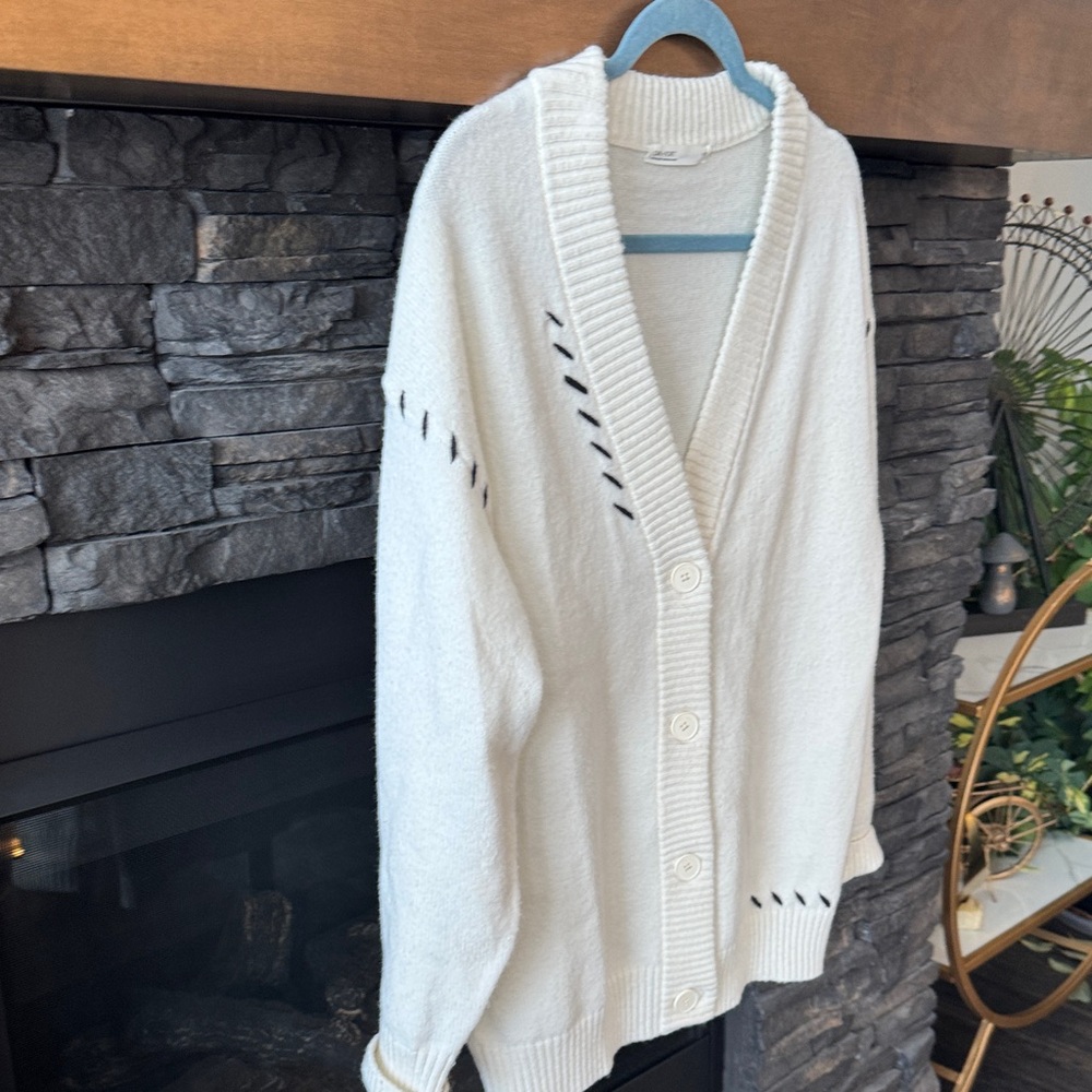 OAK + FORT Cream Button-Up Cardigan